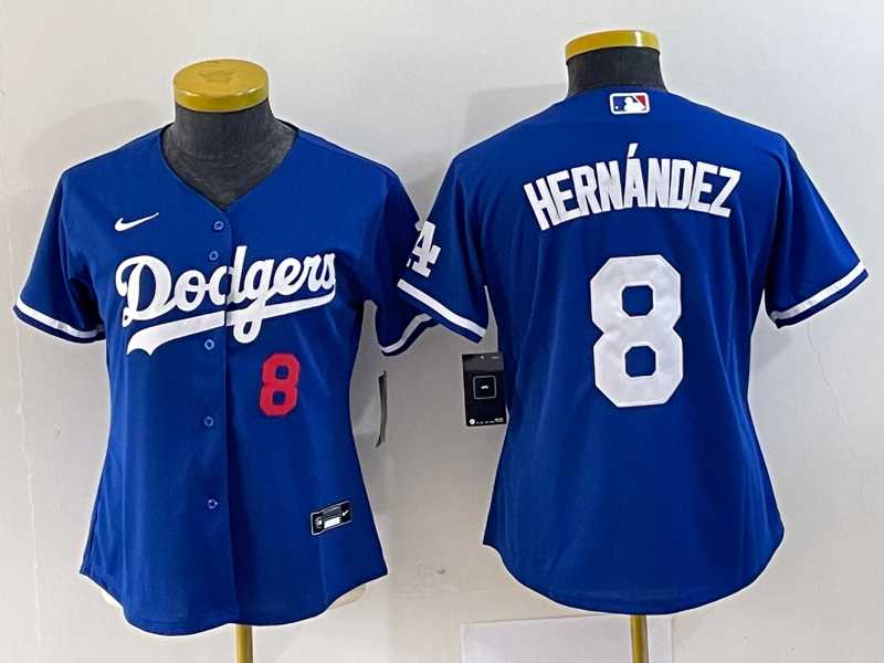 Women%27s Los Angeles Dodgers #8 Kike Hernandez Number Blue Stitched Cool Base Nike Jersey